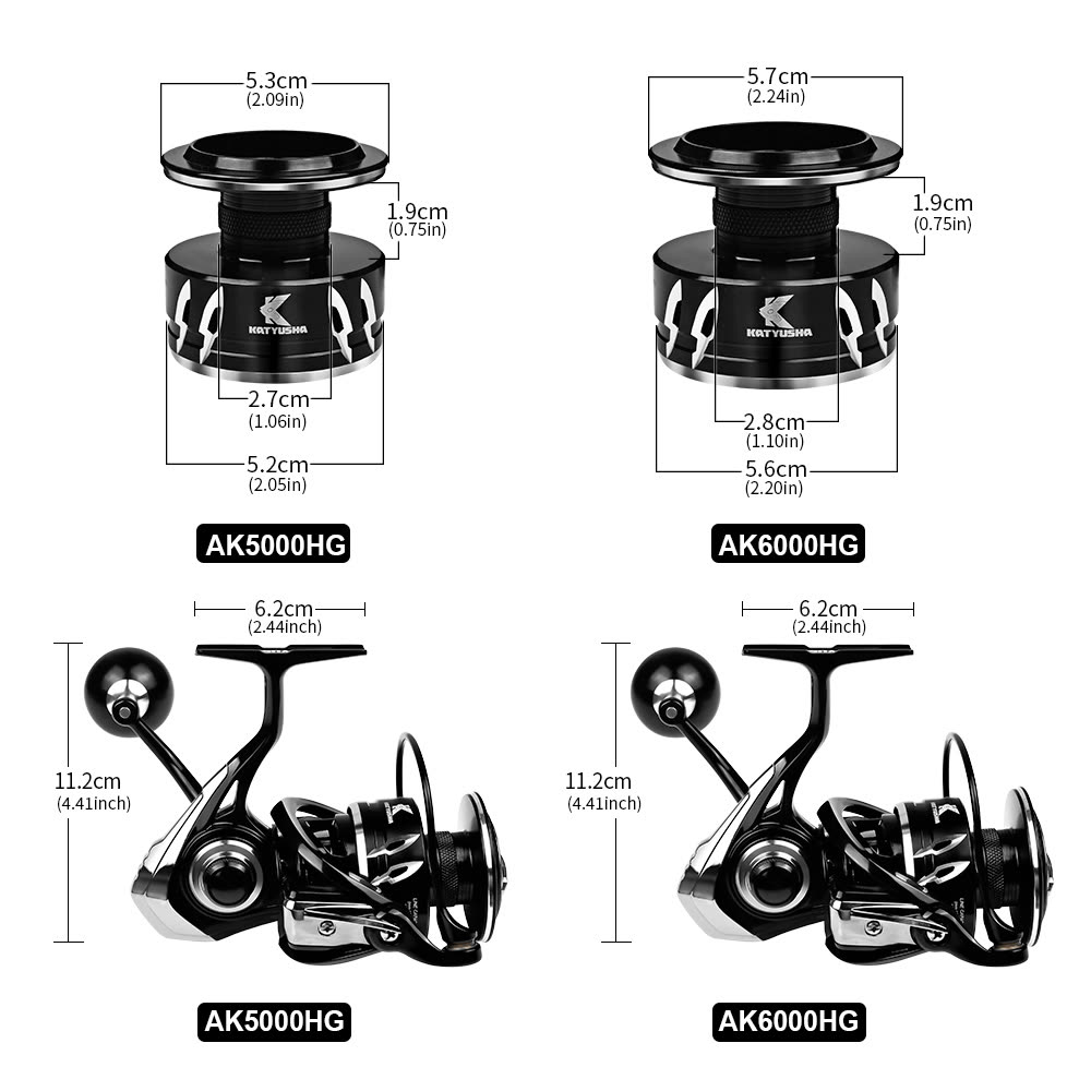 KATYUSHA AK5000/ AK6000 Spinning Reel CNC Aluminium Saltwater - detail view