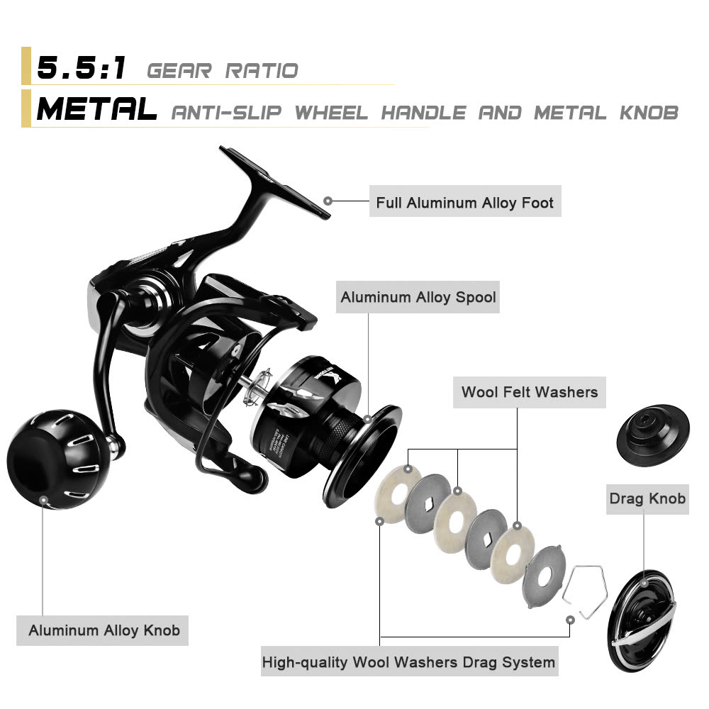 KATYUSHA AK5000/ AK6000 Spinning Reel CNC Aluminium Saltwater - detail view