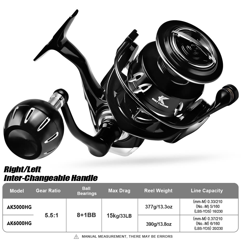 KATYUSHA AK5000/ AK6000 Spinning Reel CNC Aluminium Saltwater - colour option AK5000-6000HG