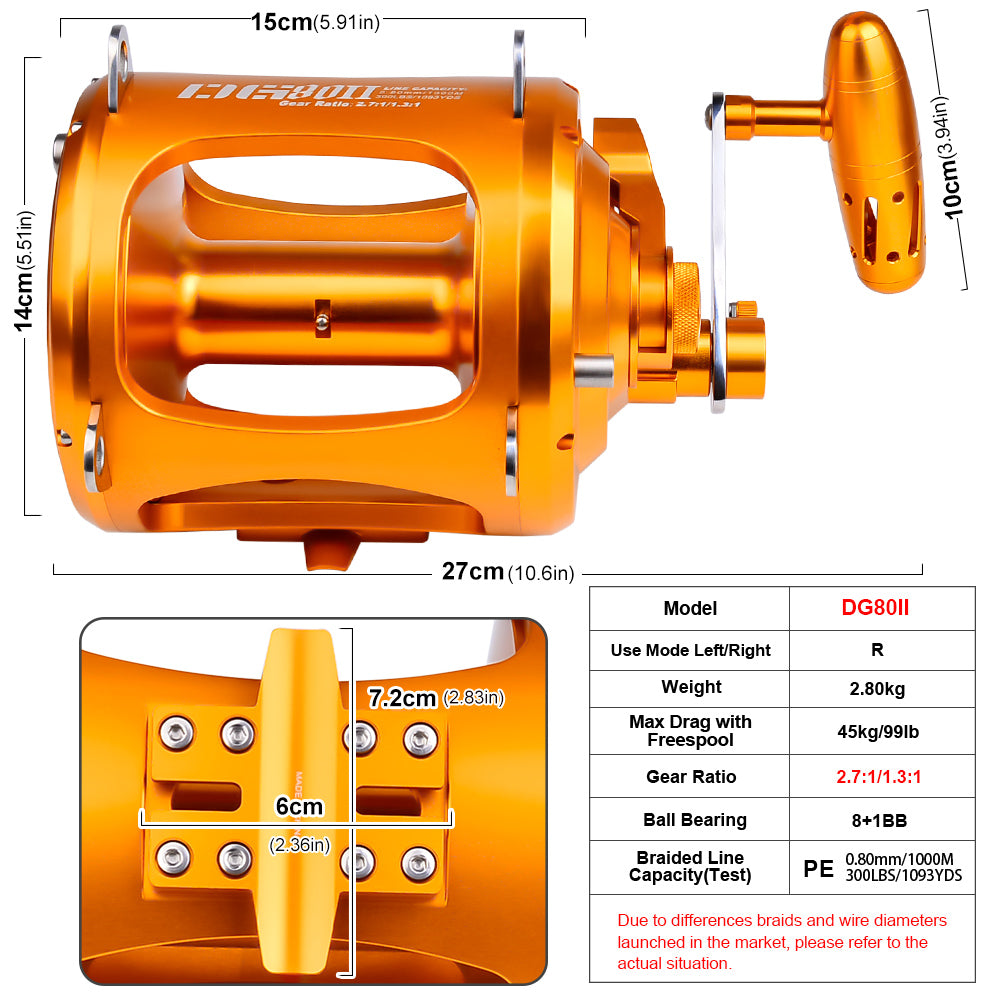 KATYUSHA DG80II Jigging Reel - 45KG Max Drag, Heavy - Duty Fishing Reel for Trolling