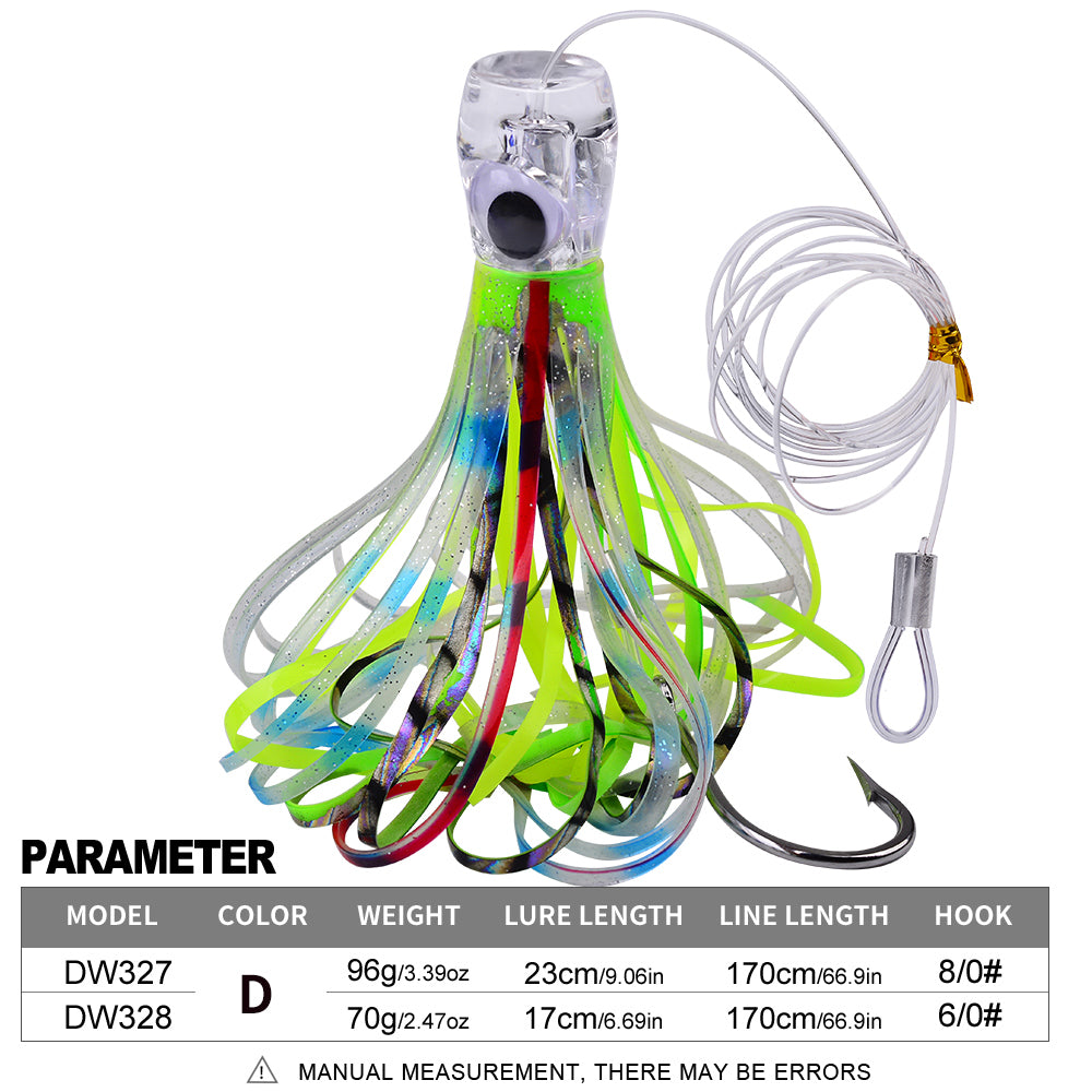 KATYUSHA Squid Trolling Lure, 70g/ 96g, 17/ 23cm, 6/ 8/ 0# Hook & 170cm Leader, Pre-Rigged Squid Skirt, for Tuna Marlin Mahi-Mahi