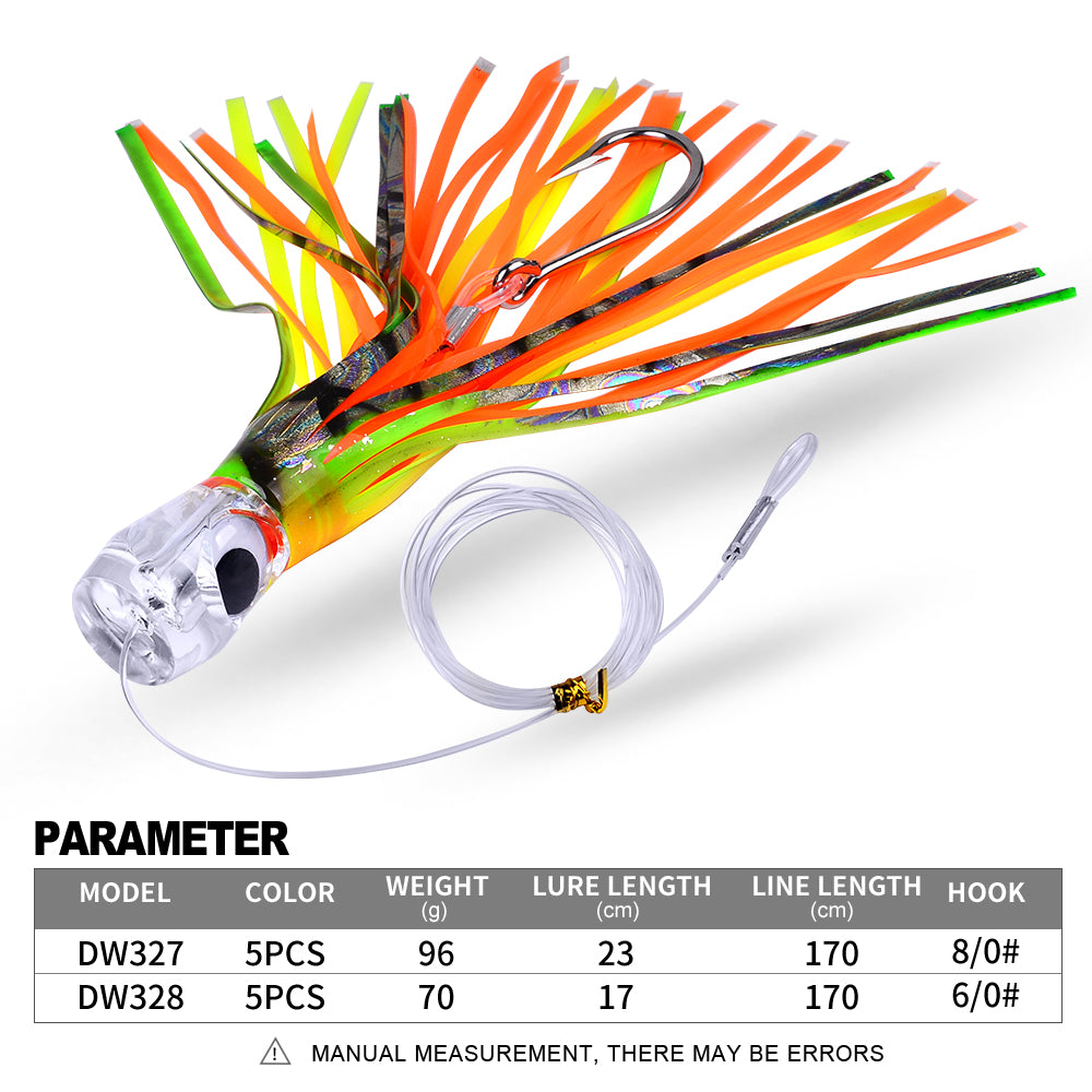 KATYUSHA Squid Trolling Lure, 70g/ 96g, 17/ 23cm, 6/ 8/ 0# Hook & 170cm Leader, Pre-Rigged Squid Skirt, for Tuna Marlin Mahi-Mahi