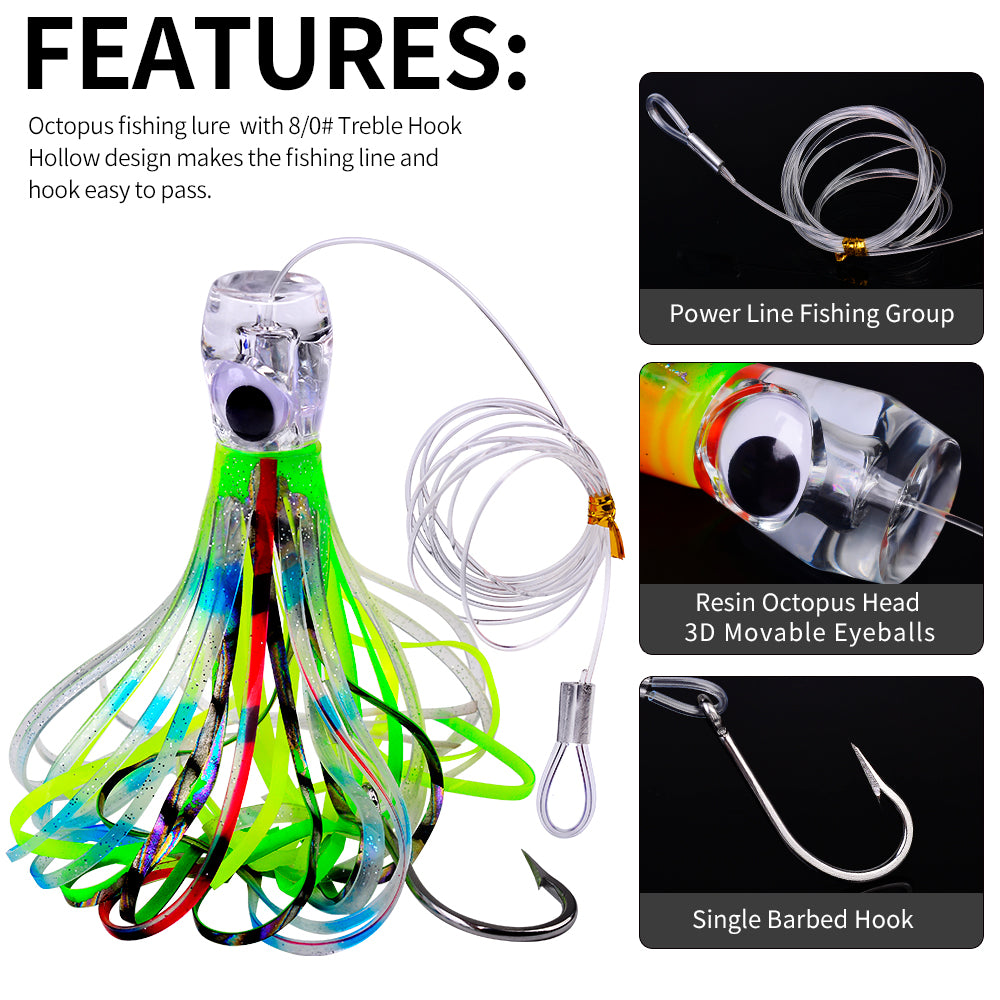KATYUSHA Squid Trolling Lure, 70g/ 96g, 17/ 23cm, 6/ 8/ 0# Hook & 170cm Leader, Pre-Rigged Squid Skirt, for Tuna Marlin Mahi-Mahi