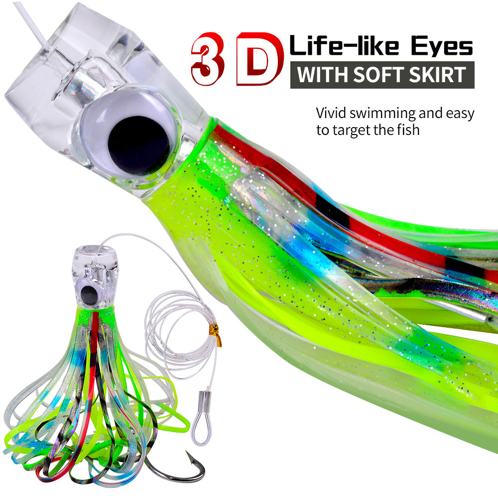 KATYUSHA Squid Trolling Lure, 70g/ 96g, 17/ 23cm, 6/ 8/ 0# Hook & 170cm Leader, Pre-Rigged Squid Skirt, for Tuna Marlin Mahi-Mahi