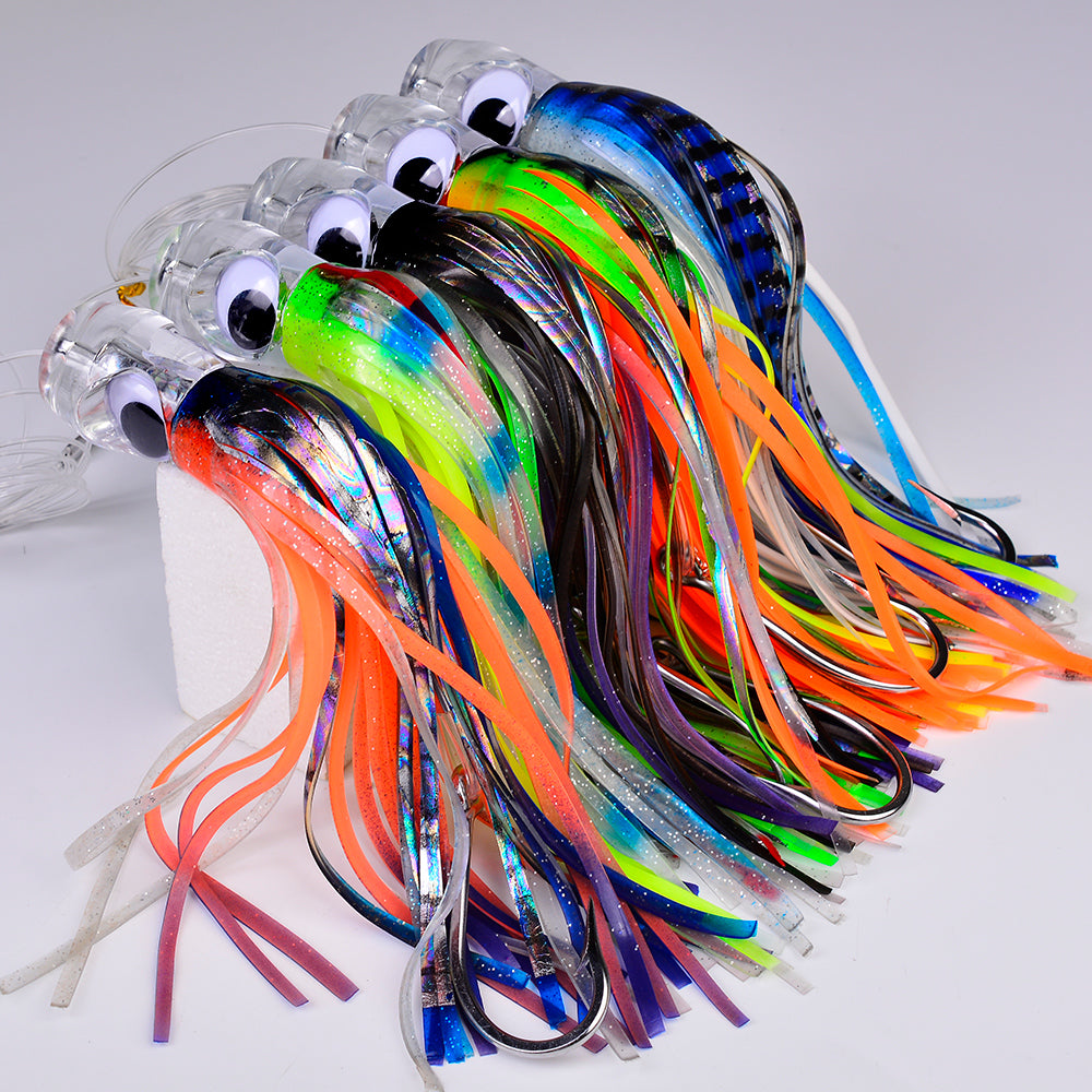 KATYUSHA Squid Trolling Lure, 70g/ 96g, 17/ 23cm, 6/ 8/ 0# Hook & 170cm Leader, Pre-Rigged Squid Skirt, for Tuna Marlin Mahi-Mahi
