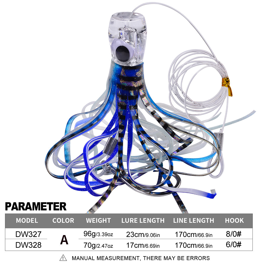 KATYUSHA Squid Trolling Lure, 70g/ 96g, 17/ 23cm, 6/ 8/ 0# Hook & 170cm Leader, Pre-Rigged Squid Skirt, for Tuna Marlin Mahi-Mahi