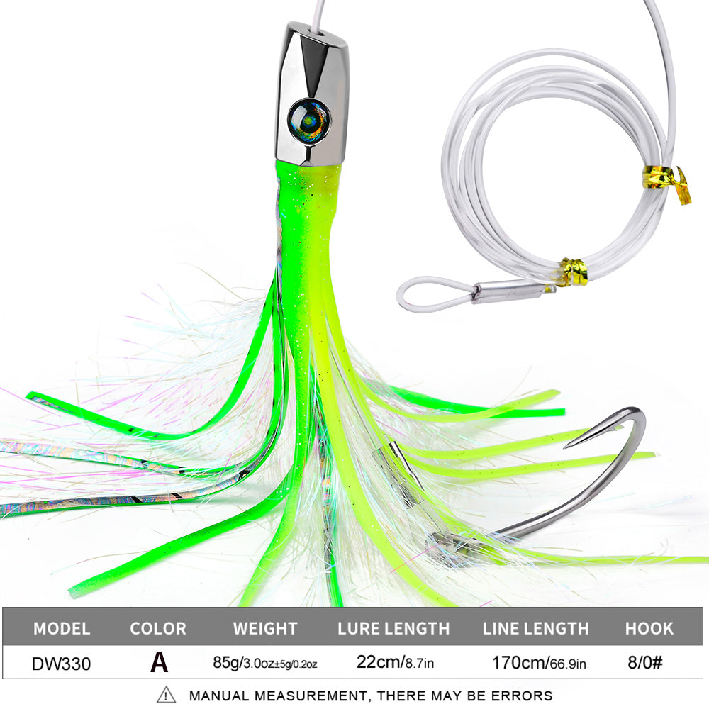KATYUSHA Squid Trolling Lure, 85g, 22cm, 5PCS Set, with 8/ 0# Hook & 170cm Leader, Pre-Rigged Squid Skirt, for Tuna Marlin Mahi-Mahi