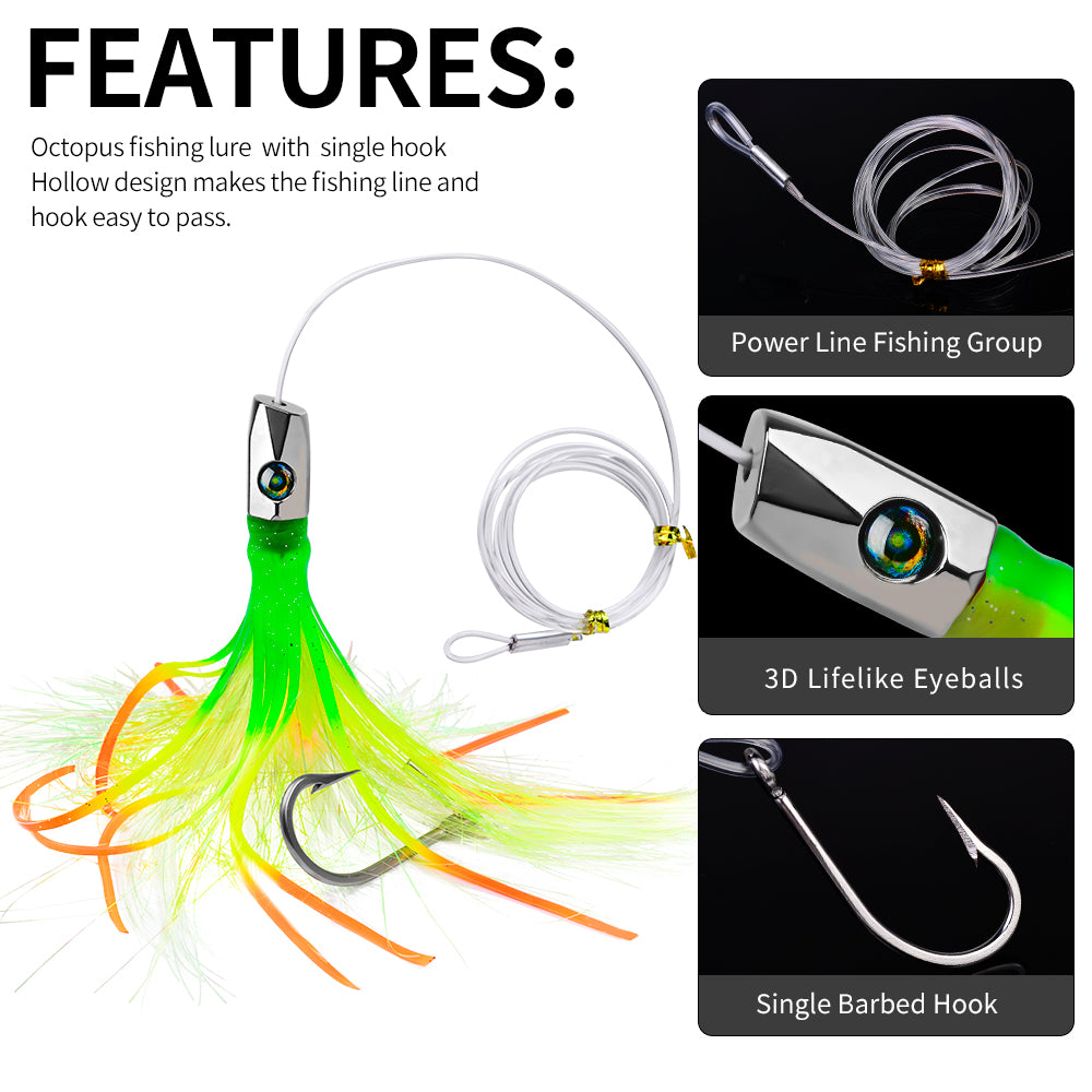 KATYUSHA Squid Trolling Lure, 85g, 22cm, 5PCS Set, with 8/ 0# Hook & 170cm Leader, Pre-Rigged Squid Skirt, for Tuna Marlin Mahi-Mahi