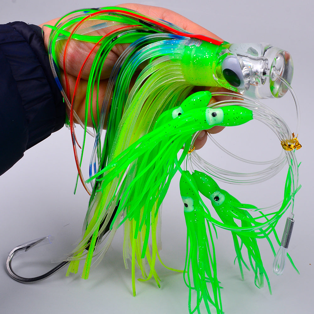 KATYUSHA Squid Trolling Lure Set, 6PCS/ Set, 5.9-9.1in, Crystal/ Metal Head, with Storage Bag