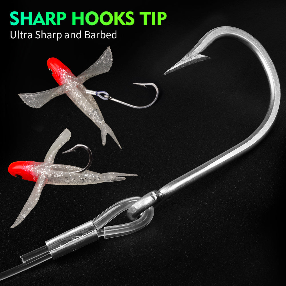 KATYUSHA Offshore Trolling Rig, Flying Fish Teaser + Squid Skirts, Pre-Rigged Hook