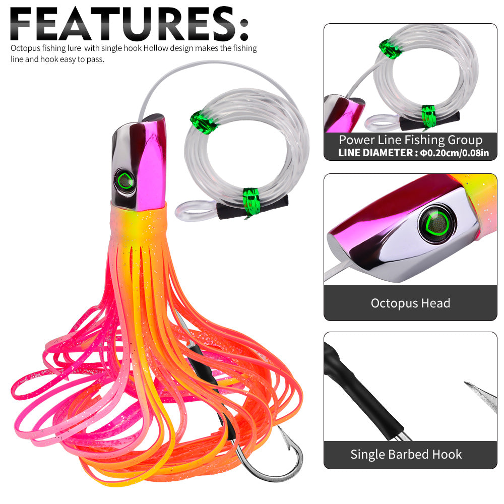 KATYUSHA Squid Trolling Lure, 85g/ 102g/ 119g/ 23.5/ 24cm, 170cm Leader (Colors A-E) Metal Head + Green Squid Skirt