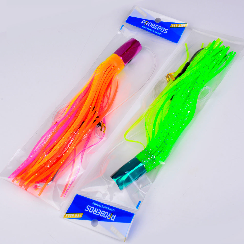 KATYUSHA Squid Trolling Lure, 85g/ 102g/ 119g/ 23.5/ 24cm, 170cm Leader (Colors A-E) Metal Head + Green Squid Skirt