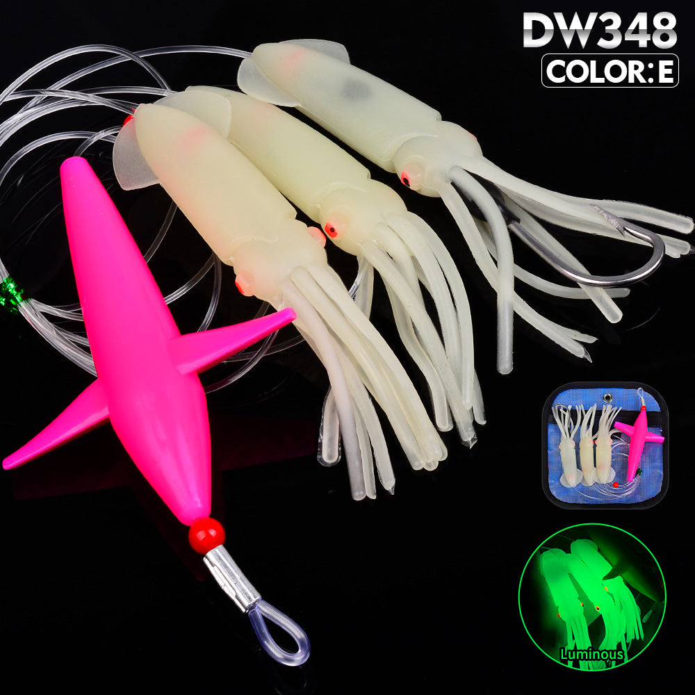 KATYUSHA Offshore Trolling Rig, Green Dolphin Teaser + Luminous Squid Skirts, Pre-Rigged Lead Hook, for Night/ Deep-Sea Fishing