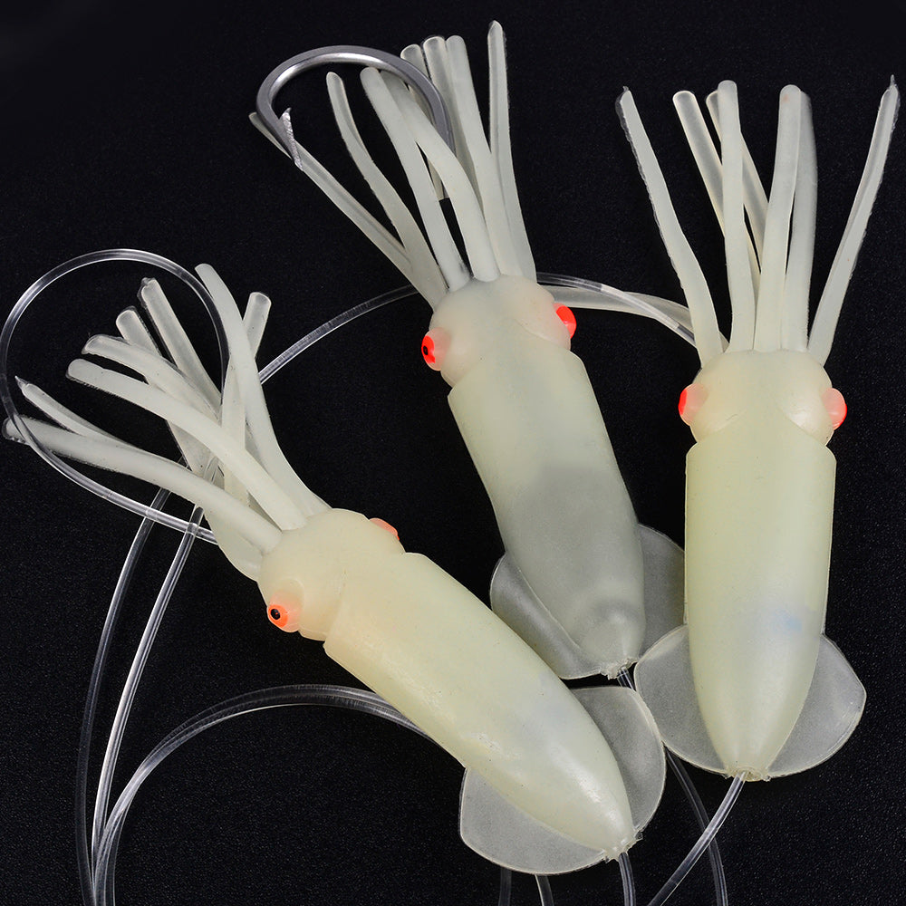 KATYUSHA Offshore Trolling Rig, Green Dolphin Teaser + Luminous Squid Skirts, Pre-Rigged Lead Hook, for Night/ Deep-Sea Fishing