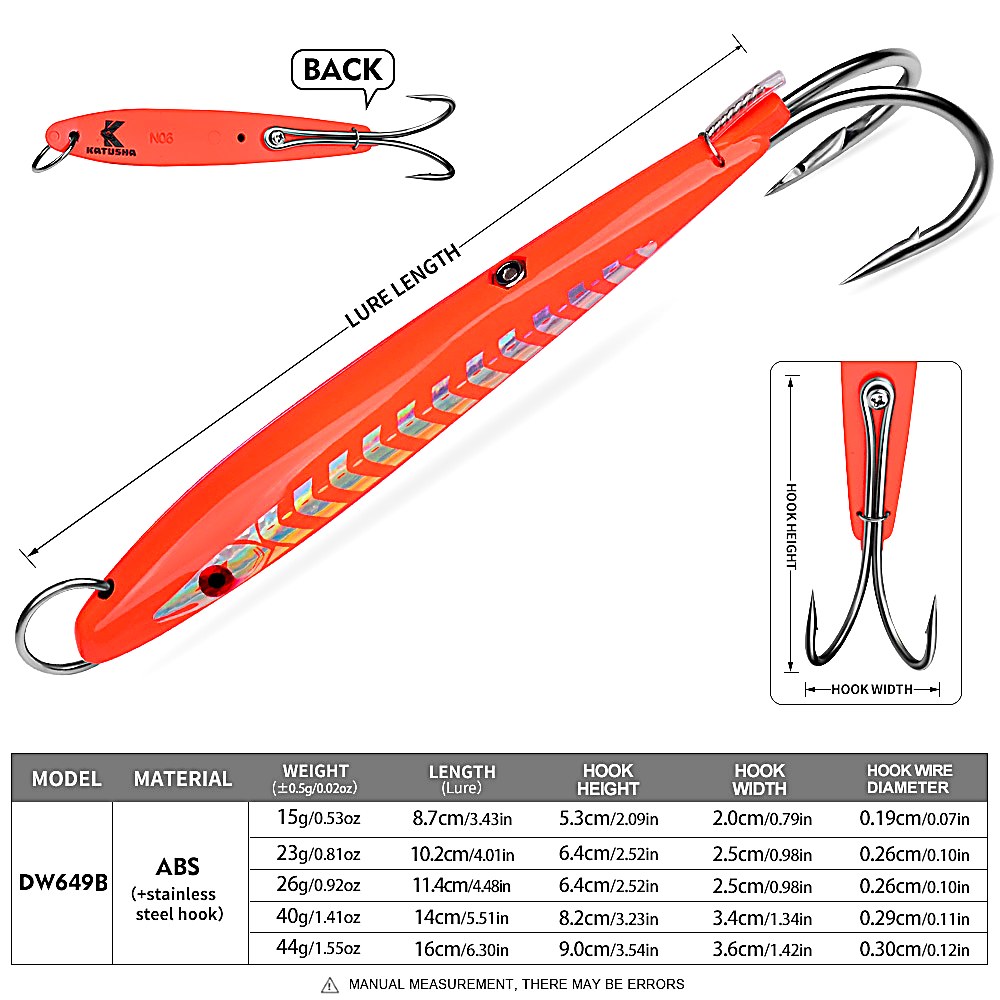 KATYUSHA DW649 Metal Jig Lure 15-44g 6 Colors (1PC) - sku