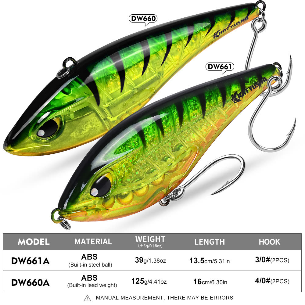 KATYUSHA DW660 & DW661 Vibration Hard Lure 8 Colors (A-H) Saltwater Offshore Fishing Bait 39g/ 125g (1PC Pack) - colour option A