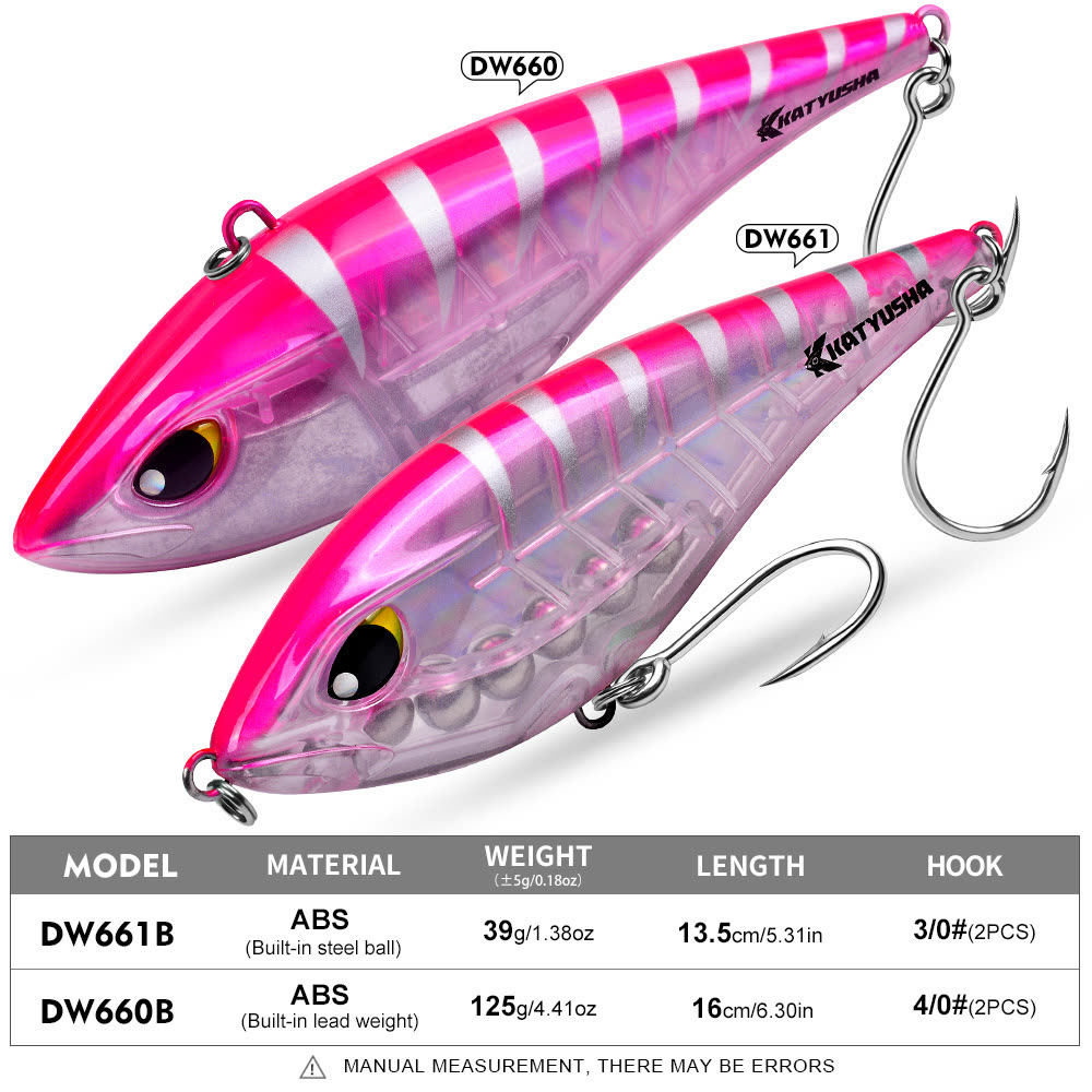 KATYUSHA DW660 & DW661 Vibration Hard Lure 8 Colors (A-H) Saltwater Offshore Fishing Bait 39g/ 125g (1PC Pack) - colour option B
