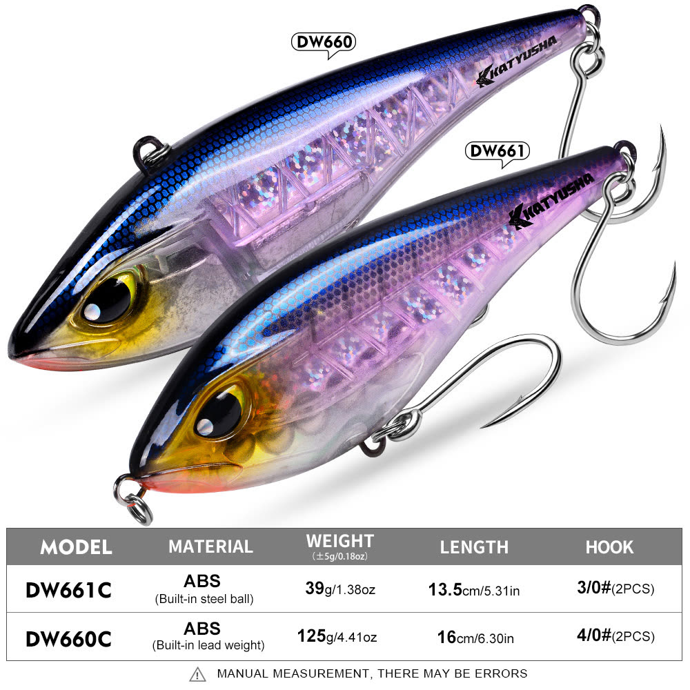 KATYUSHA DW660 & DW661 Vibration Hard Lure 8 Colors (A-H) Saltwater Offshore Fishing Bait 39g/ 125g (1PC Pack) - colour option C