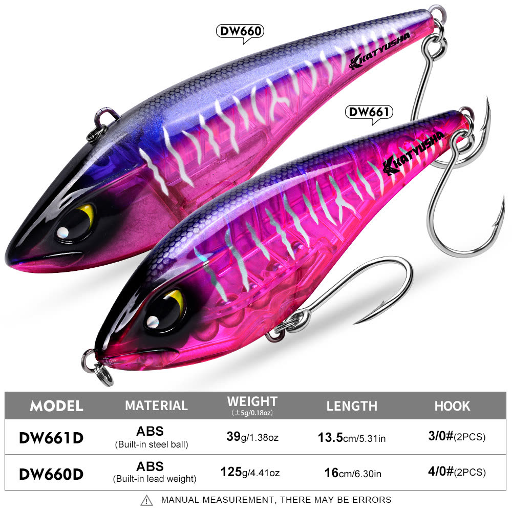 KATYUSHA DW660 & DW661 Vibration Hard Lure 8 Colors (A-H) Saltwater Offshore Fishing Bait 39g/ 125g (1PC Pack) - colour option D