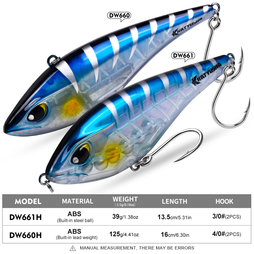 KATYUSHA DW660 & DW661 Vibration Hard Lure 8 Colors (A-H) Saltwater Offshore Fishing Bait 39g/ 125g (1PC Pack) - colour option H