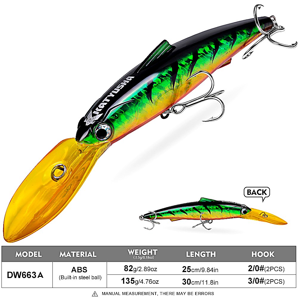 KATYUSHA DW663 Deep Diving Minnow Lure 82g/ 135g Floats at Rest (1PC) - sku