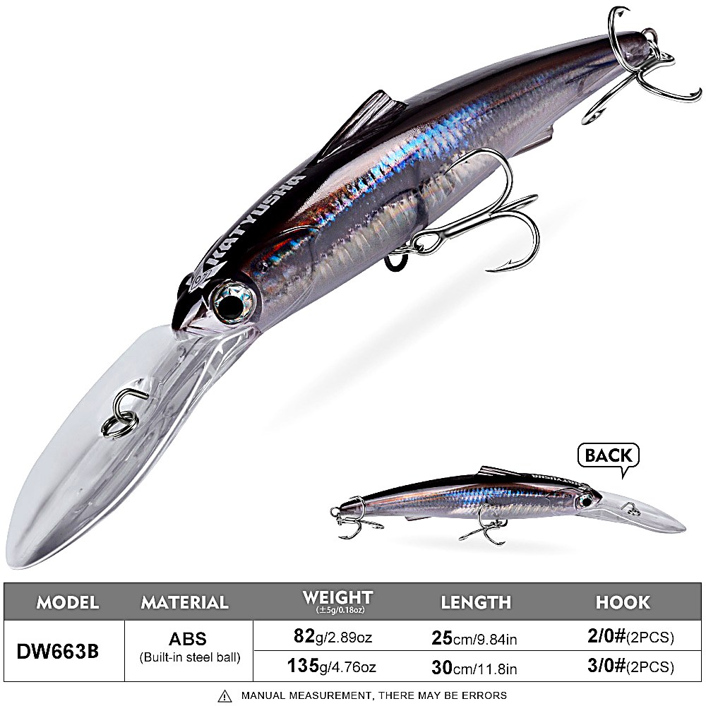 KATYUSHA DW663 Deep Diving Minnow Lure 82g/ 135g Floats at Rest (1PC) - sku
