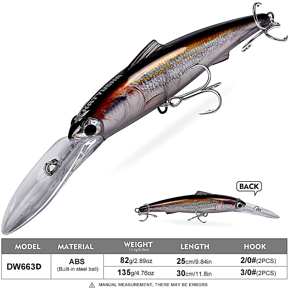 KATYUSHA DW663 Deep Diving Minnow Lure 82g/ 135g Floats at Rest (1PC) - sku