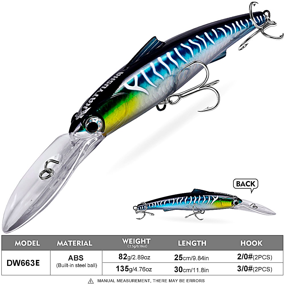 KATYUSHA DW663 Deep Diving Minnow Lure 82g/ 135g Floats at Rest (1PC) - sku