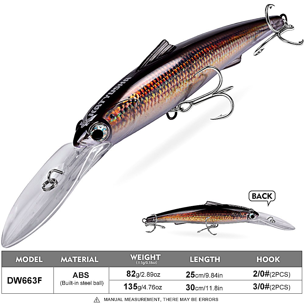 KATYUSHA DW663 Deep Diving Minnow Lure 82g/ 135g Floats at Rest (1PC) - sku