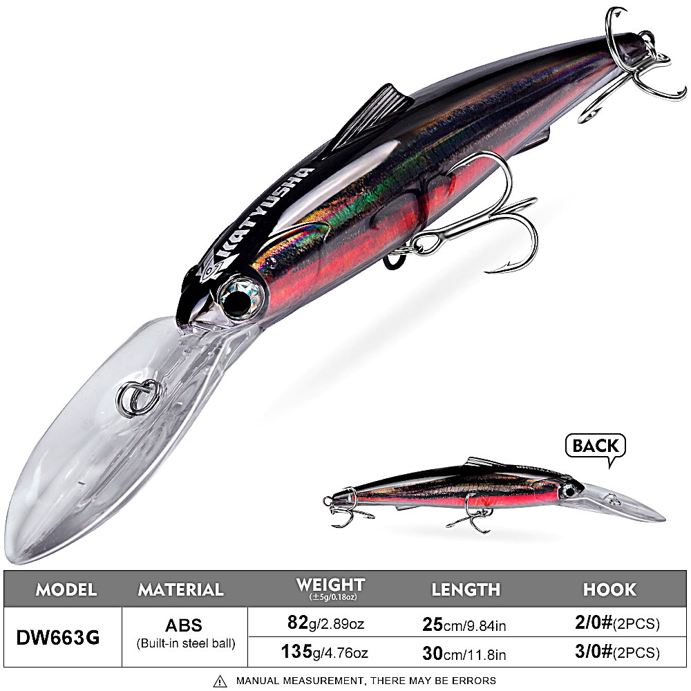 KATYUSHA DW663 Deep Diving Minnow Lure 82g/ 135g Floats at Rest (1PC) - sku