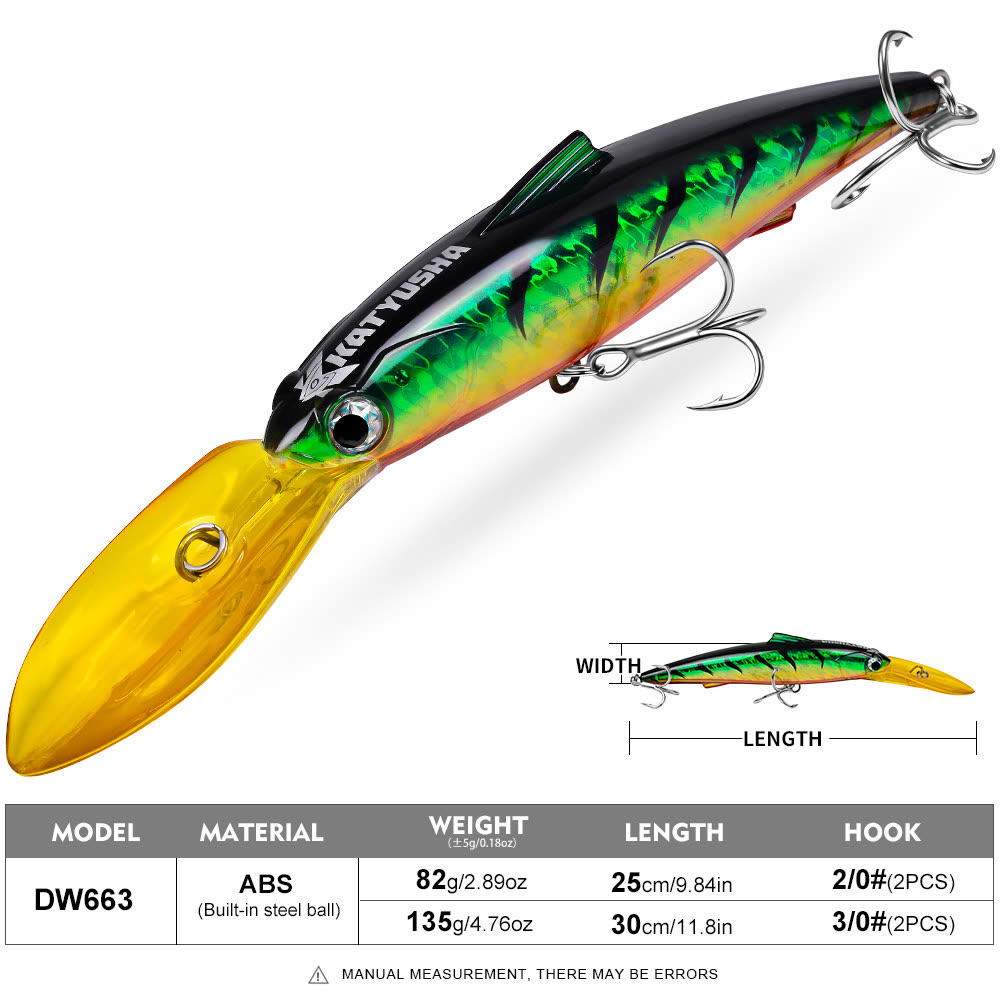 KATYUSHA DW663 Deep Diving Minnow Lure 82g/ 135g Floats at Rest (1PC) - detail view