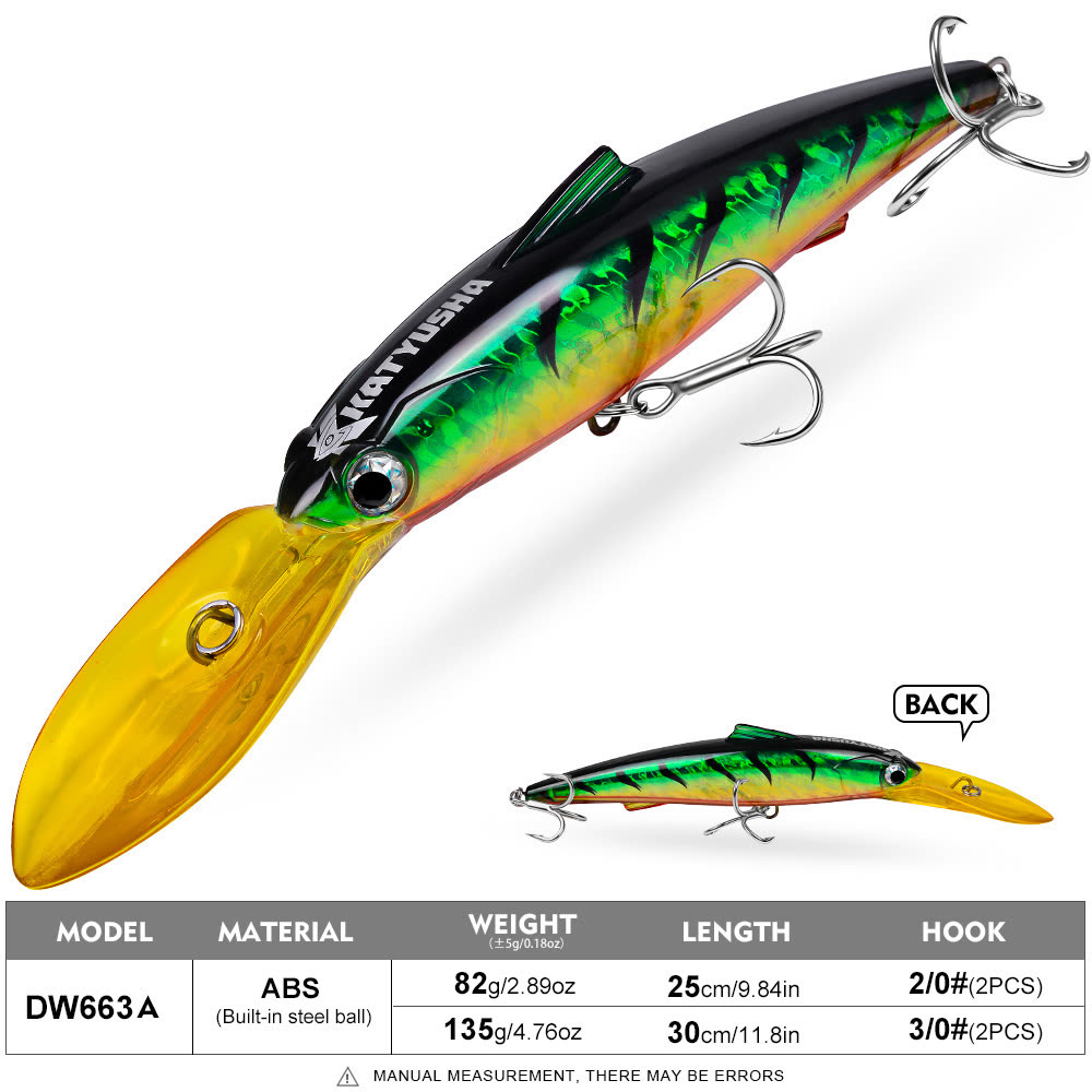 KATYUSHA DW663 Deep Diving Minnow Lure 82g/ 135g Floats at Rest (1PC) - colour option A