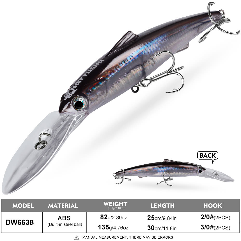 KATYUSHA DW663 Deep Diving Minnow Lure 82g/ 135g Floats at Rest (1PC) - colour option B