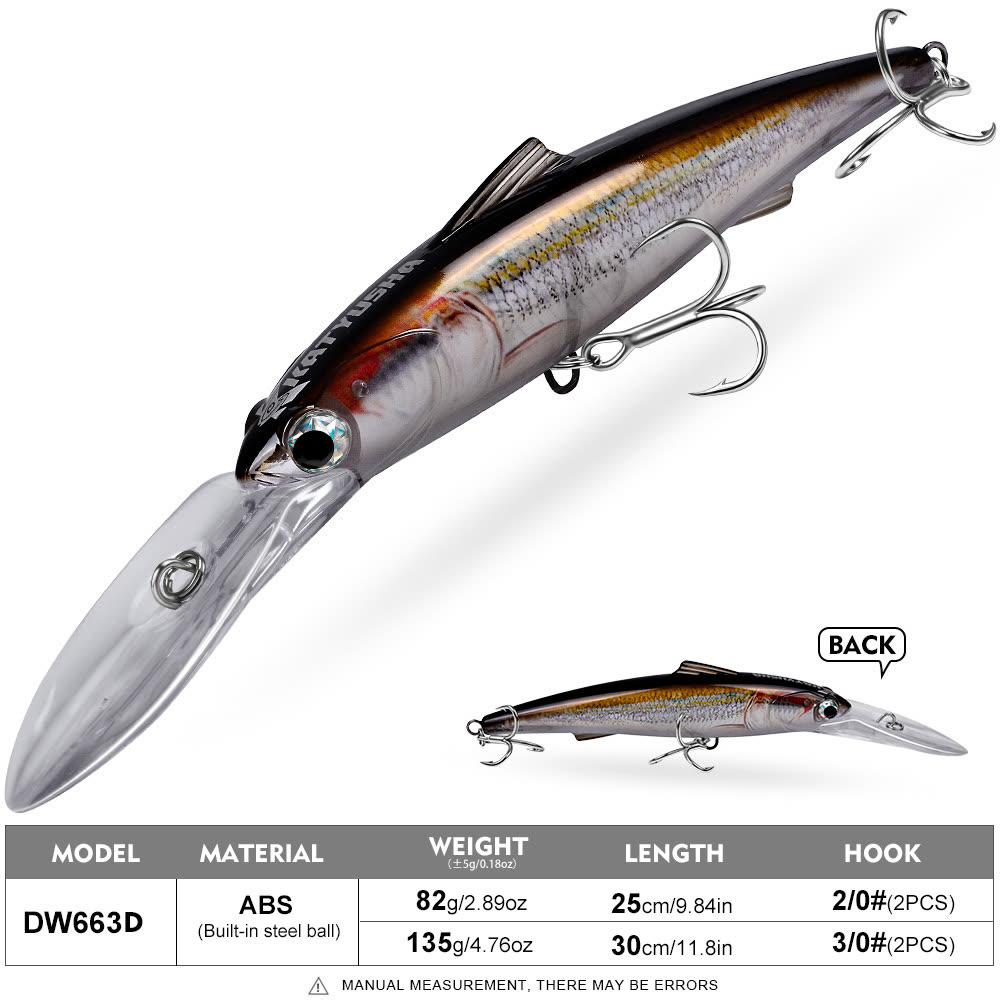 KATYUSHA DW663 Deep Diving Minnow Lure 82g/ 135g Floats at Rest (1PC) - colour option D