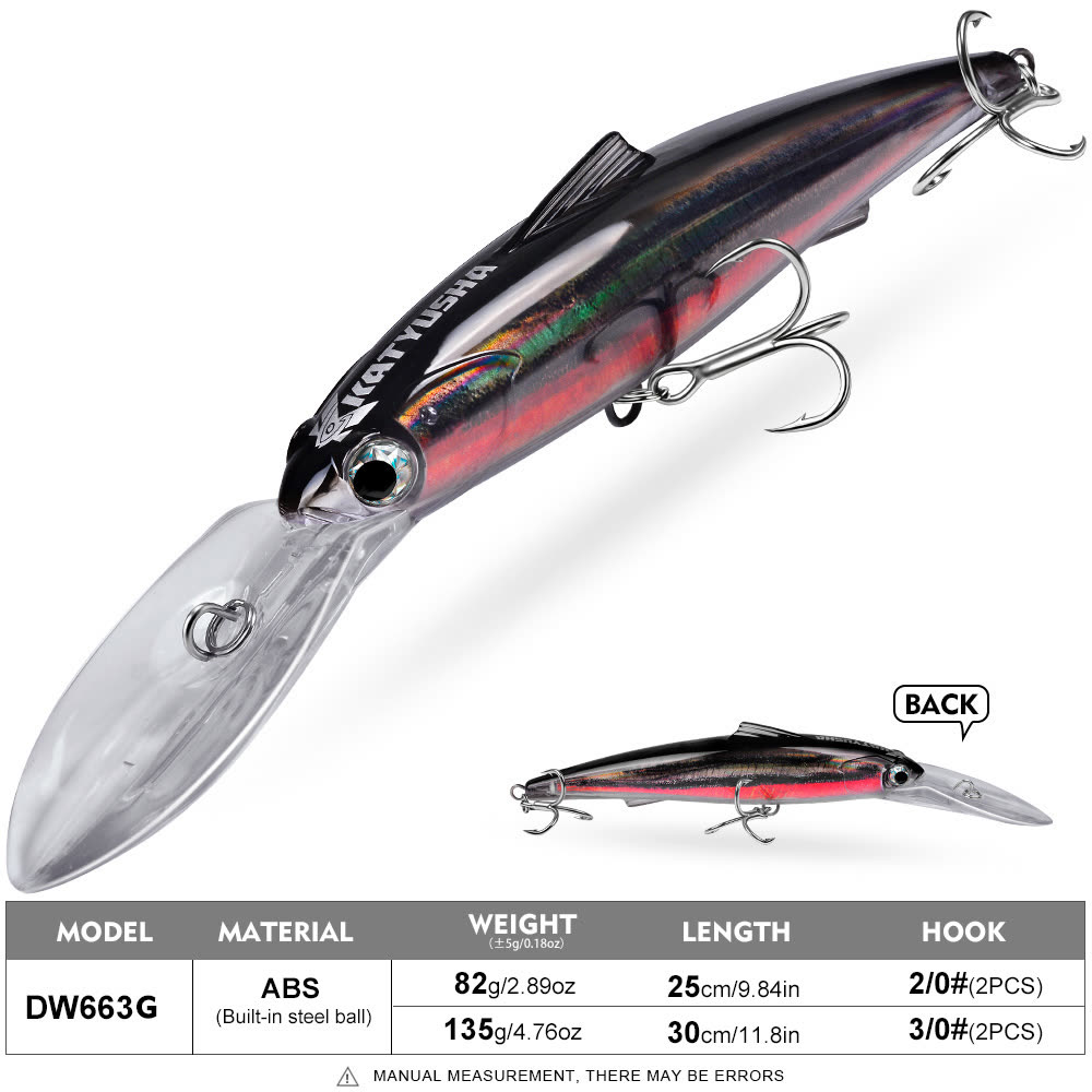KATYUSHA DW663 Deep Diving Minnow Lure 82g/ 135g Floats at Rest (1PC) - colour option G
