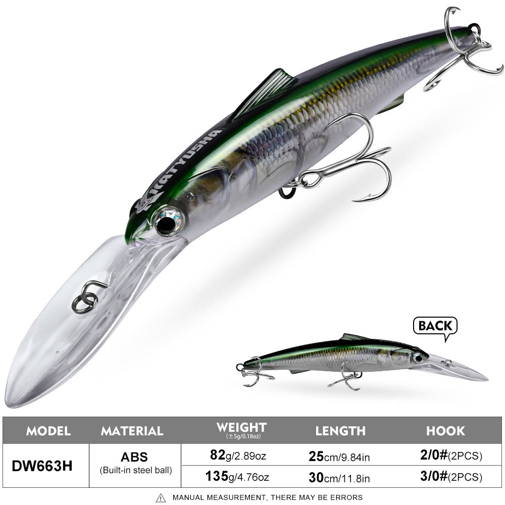 KATYUSHA DW663 Deep Diving Minnow Lure 82g/ 135g Floats at Rest (1PC) - colour option H
