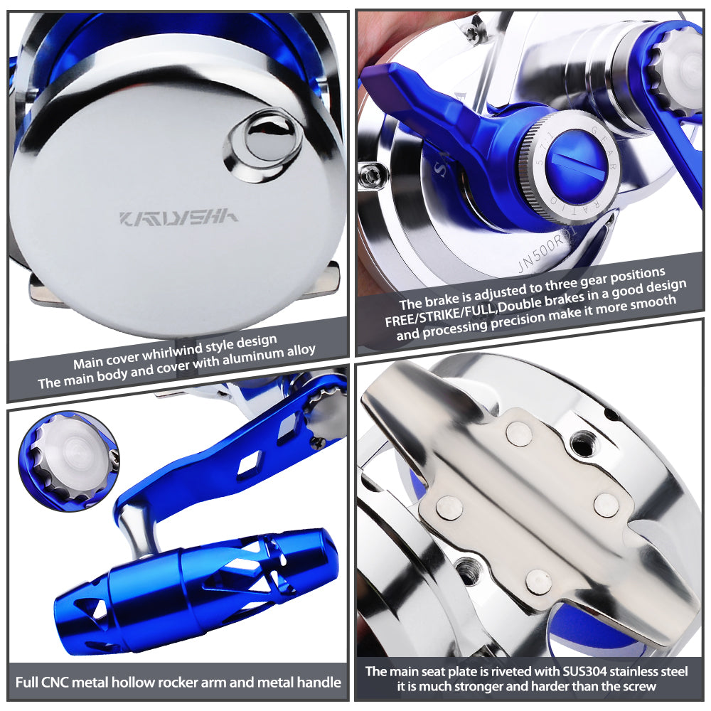 KATYUSHA All Aluminum Saltwater Jigging Reels CNC Precision Processed Fishing Reels 500 Size Trolling Reels