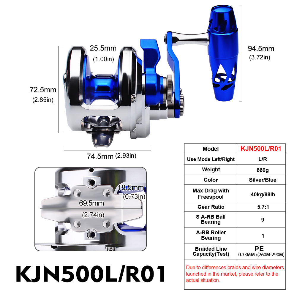 KATYUSHA All Aluminum Saltwater Jigging Reels CNC Precision Processed Fishing Reels 500 Size Trolling Reels