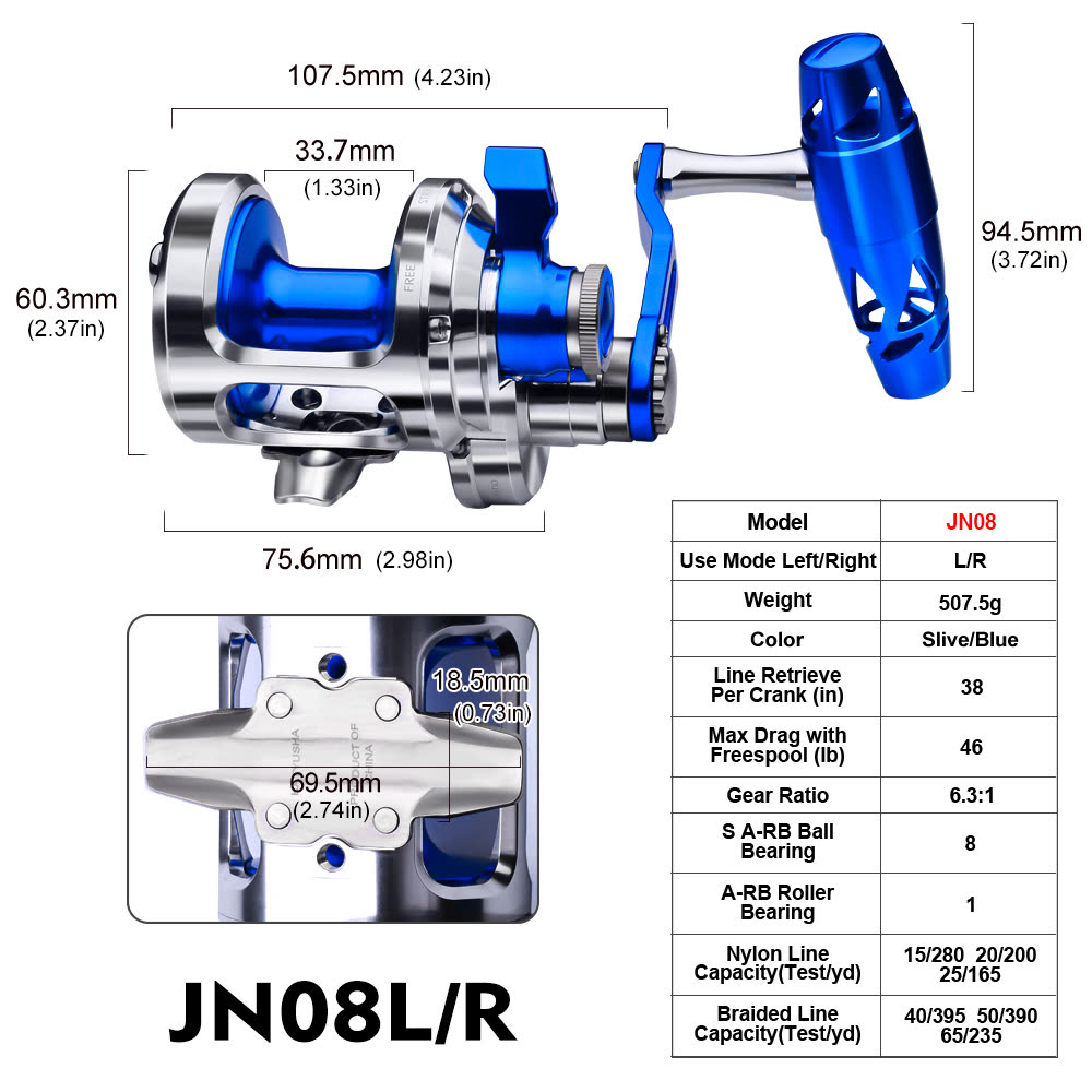 KATYUSHA JN08-JN10 Series Jigging Reels - 40KG/ 25KG Max Drag Fishing Reels for Trolling - colour option JN08