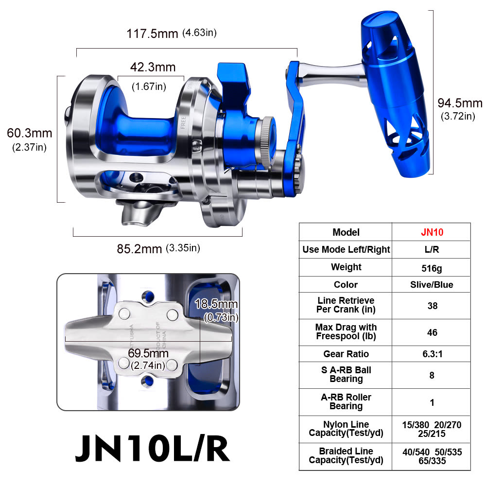 KATYUSHA JN08-JN10 Series Jigging Reels - 40KG/ 25KG Max Drag Fishing Reels for Trolling - colour option JN10