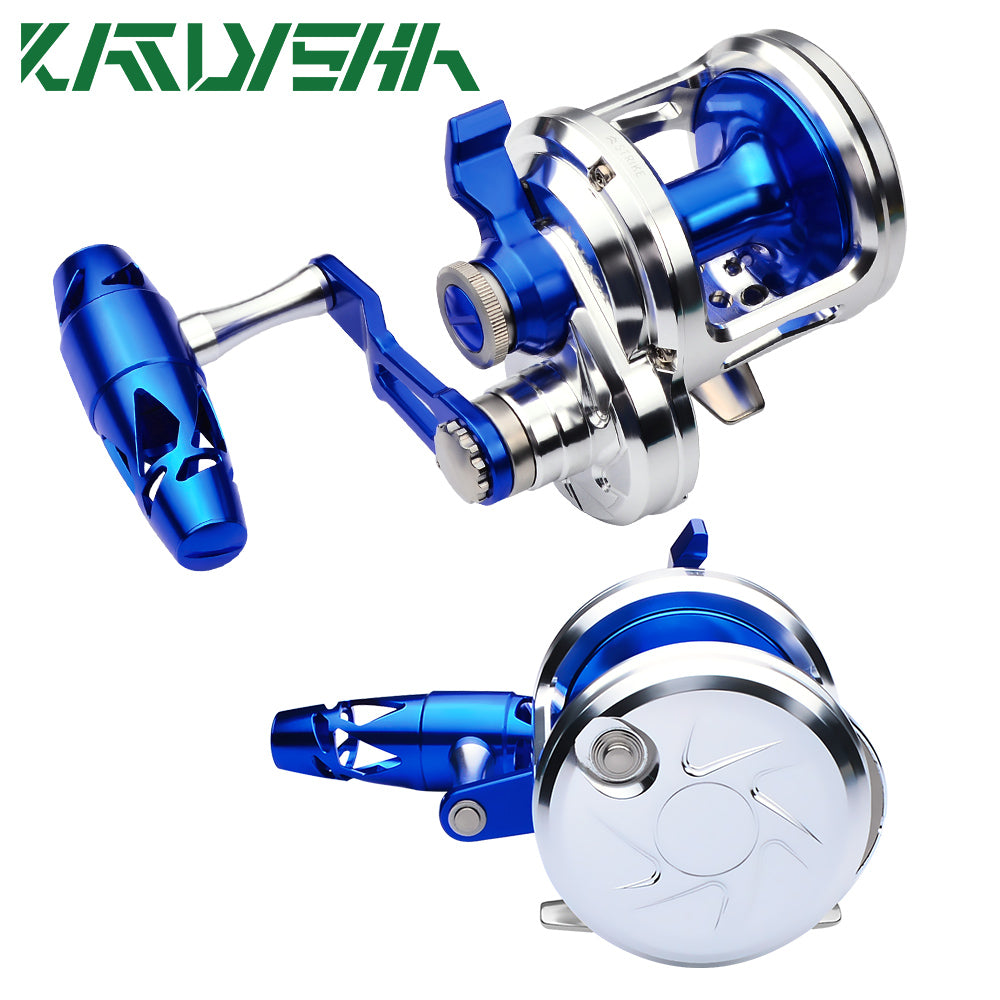 KATYUSHA JN12L/ R04 Silver - Blue Jigging Reel: 40KG Max Drag for Fishing & Trolling