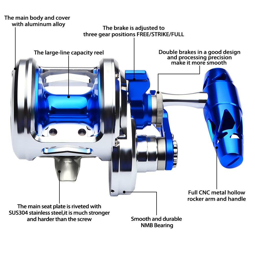 KATYUSHA JN12L/ R04 Silver - Blue Jigging Reel: 40KG Max Drag for Fishing & Trolling