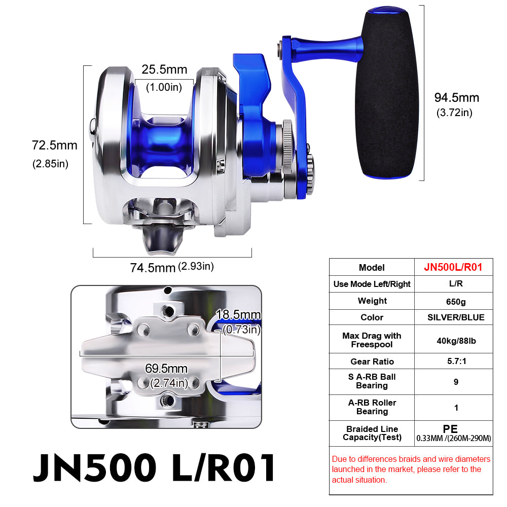 KATYUSHA JN500 L/ R01 Jigging Reels - CNC Precision Fishing Reels, 40KG Max Drag Trolling Reels