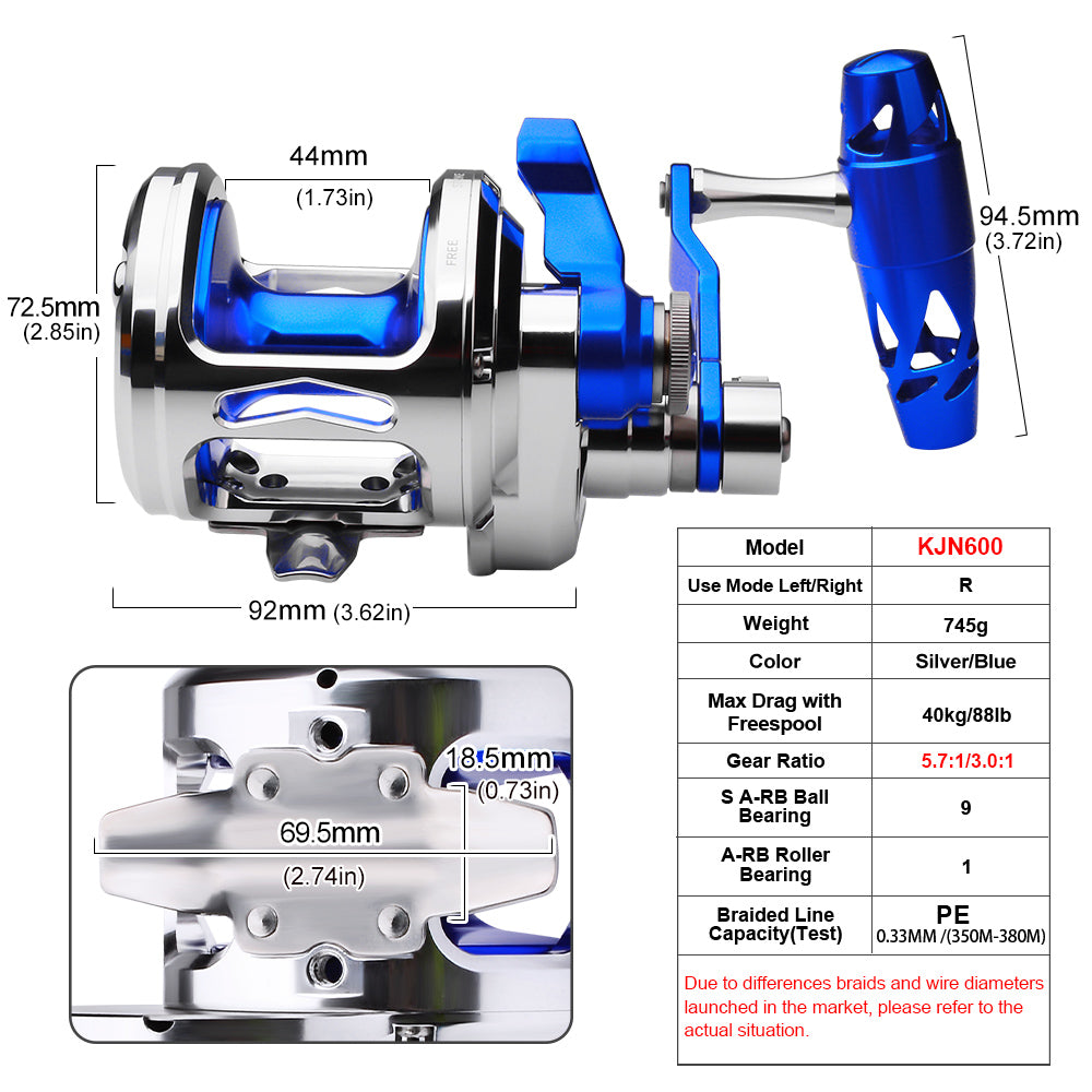 KATYUSHA KJN600 Jigging Reel - 40KG Max Drag, Smooth Fishing Reel with PE Line, Ideal for Trolling Reels