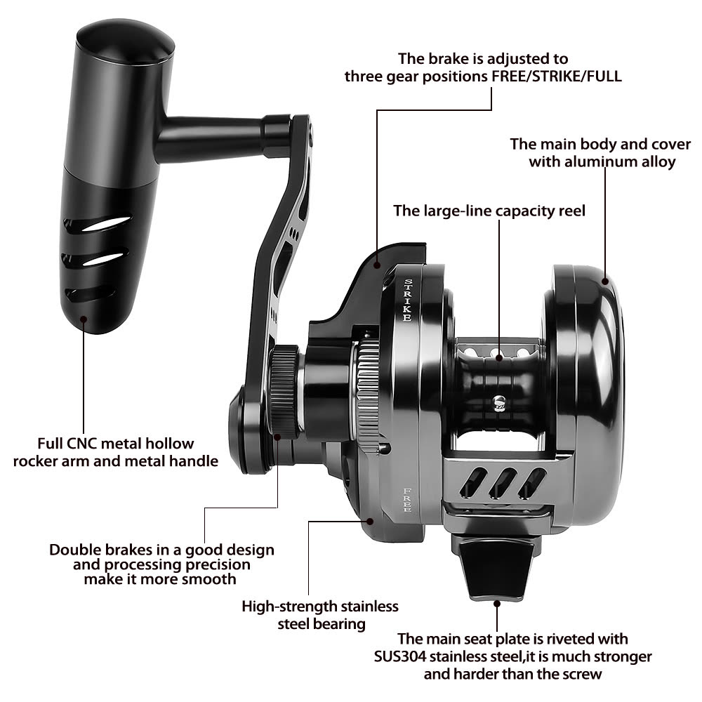 KATYUSHA KR200/ KR300 Jigging Reel with Power Handle Saltwater Trolling - detail view
