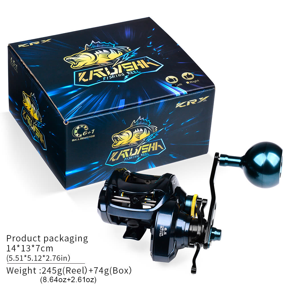 KATYUSHA KRX500 Baitcasting Reel Left/ Right Handle Saltwater - retail packaging