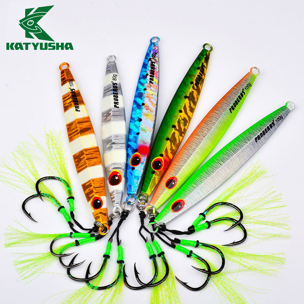 KATYUSHA Saltwater Vertical Jigging Bait, Metal Jig Lure, 60g-100g, with Assist Hook