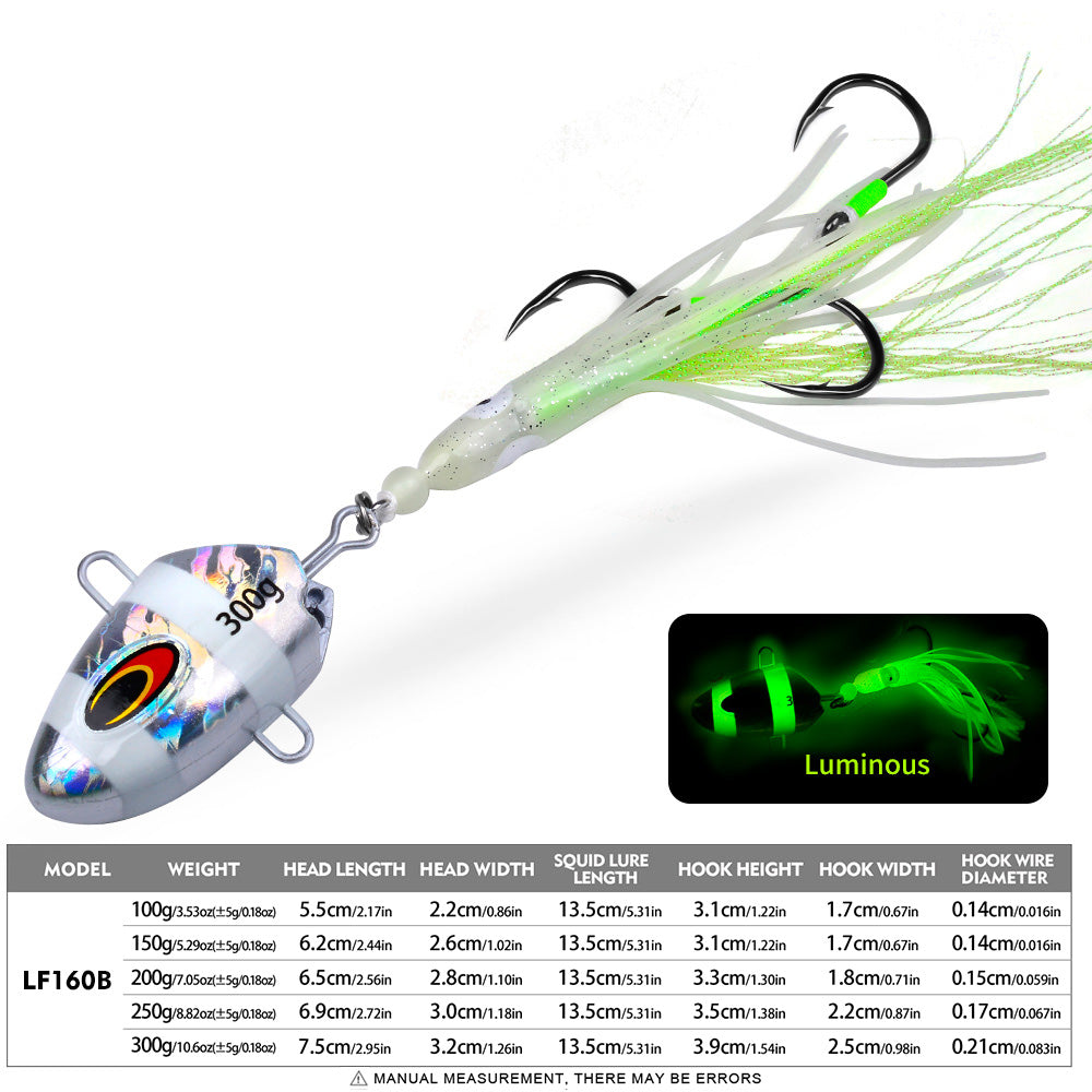 KATYUSHA Lead Kabura Jig with Squid Skirt; Triple Assist Hooks 3D Big Eye Saltwater Big Game Fishing Bait 100g-300g