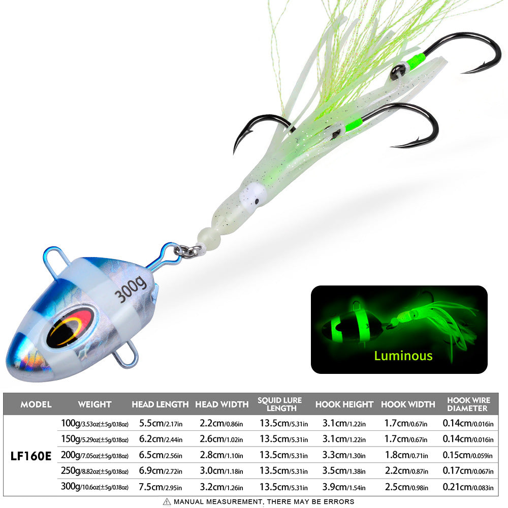 KATYUSHA Lead Kabura Jig with Squid Skirt; Triple Assist Hooks 3D Big Eye Saltwater Big Game Fishing Bait 100g-300g