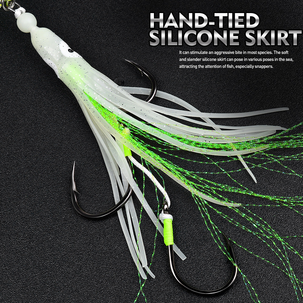 KATYUSHA Lead Kabura Jig with Squid Skirt; Triple Assist Hooks 3D Big Eye Saltwater Big Game Fishing Bait 100g-300g